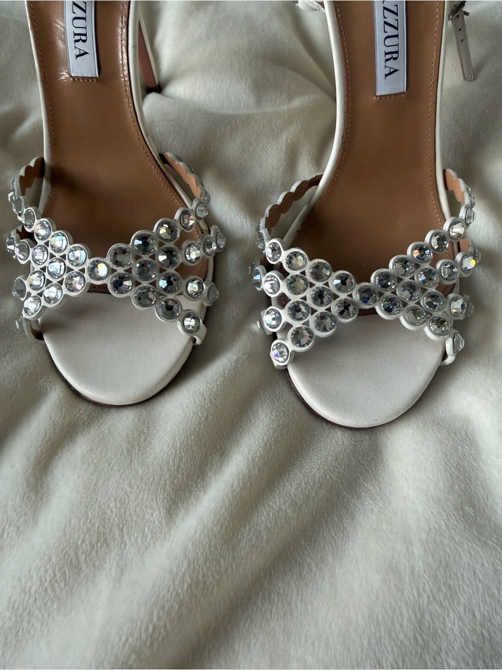 Aquazzura White Crystal-Embellished Strappy Heels - Picture 2 of 14